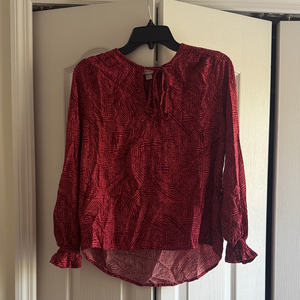 Knox Rose Burgundy Blouse with Ruffle Sleeves